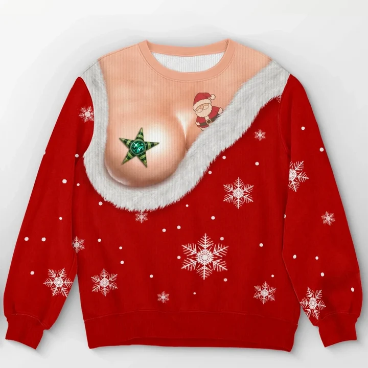 Funny Christmas Star Bust Print Sweatshirt – Women's Ugly Christmas Pullover