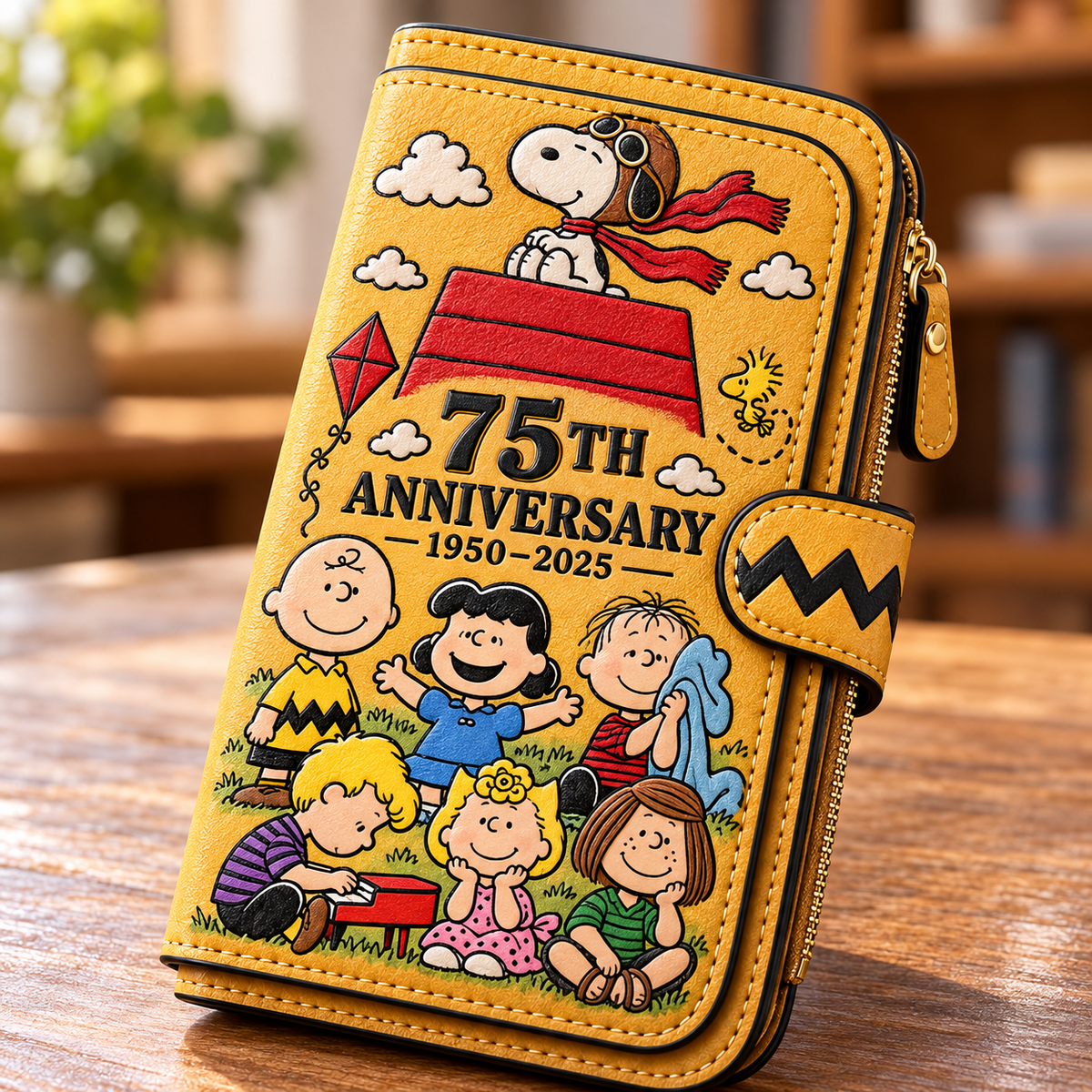 Peanuts 75th Anniversary Snoopy & Friends Large Capacity Leather Wallet