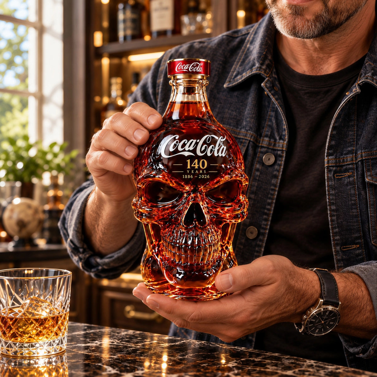 Cola 140th Anniversary Commemorative Skull-Shaped Whiskey Bottle