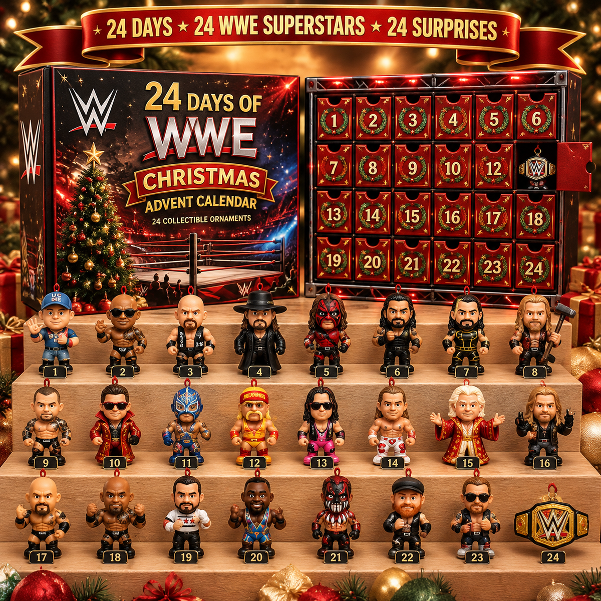 24 Days of WWE Christmas Advent Calendar – 24 Collectible Superstar Ornaments