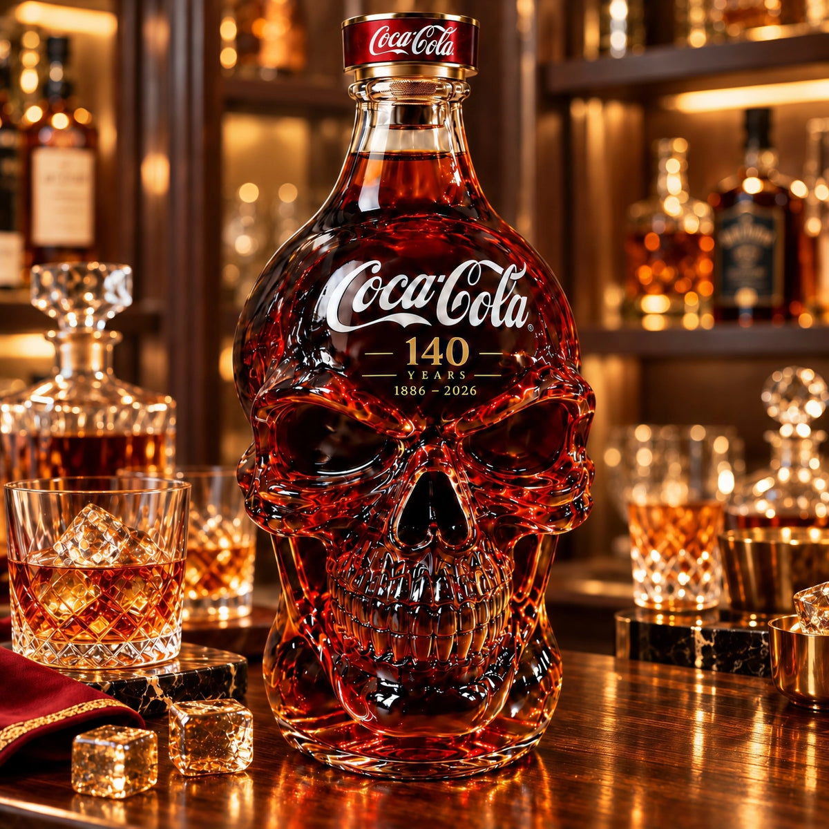 Cola 140th Anniversary Commemorative Skull-Shaped Whiskey Bottle