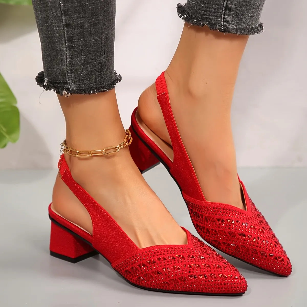 Women'S Elegant Rhinestone Slip On Heel Sandals
